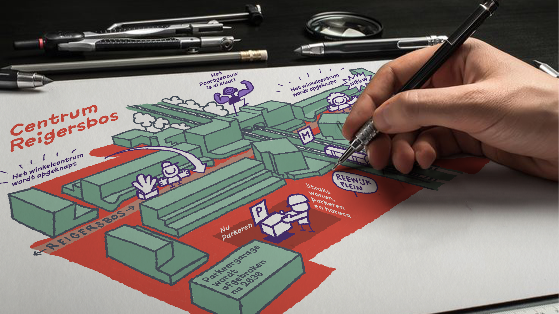 Een closeup van iemand die een tekening maakt